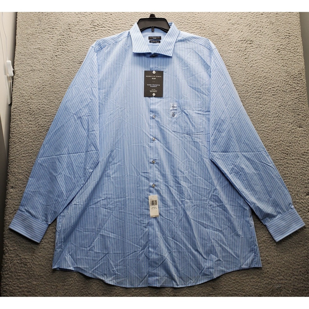 Shaquille O'Neal XLG Dress Shirt Men 18.5 Multi Striped Tall Oversized Button-Up